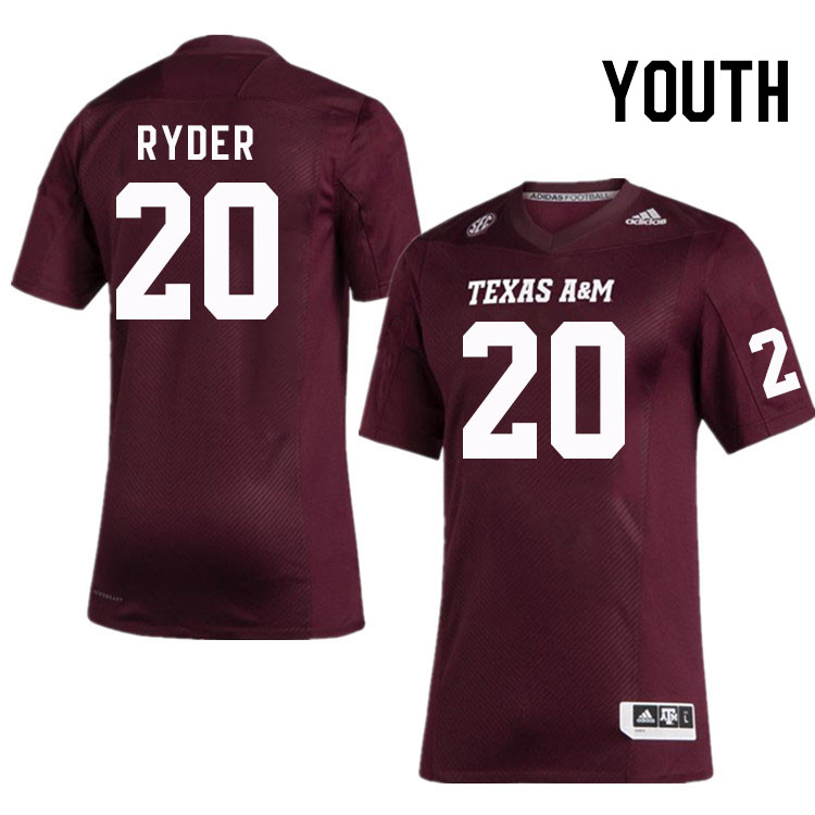 Youth #20 Johnny Ryder Texas A&M Aggies College Football Jerseys Stitched Sale-Maroon